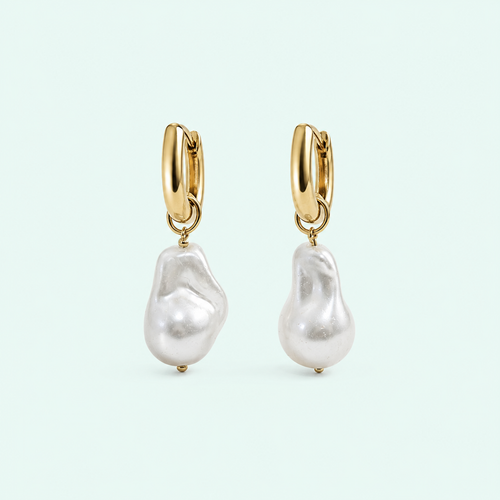 Barroque Pearl Hoop Earrings - BisuTrendy